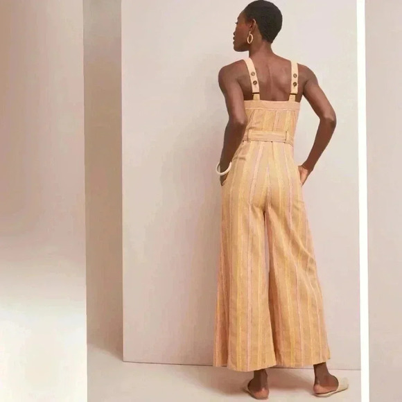 Anthropologie Arlene Linen Jumpsuit in Yellow Motif Size 8 - Picture 3 of 6